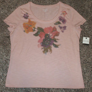 NEW Peach Floral Short Sleeve Tee Shirt